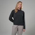 Black Montane Women's Alhena Merino Blend Hoodie Model Front FALHOBLA