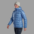Cornflower Montane Women's Anti-Freeze XT Hooded Down Jacket Model Front FAXTHCOR