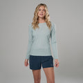 Sea Mist Montane Women's Dart Nano Long Sleeve T-Shirt Model Front FDNLSSEA