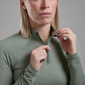 Pale Sage Montane Women's Dart XT Thermal Zip Neck T-Shirt Model 3 FDXZNSAG