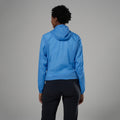 Cornflower Montane Women's Featherlite Hooded Windproof Jacket Model Back FFELHCOR