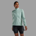 Sea Mist Montane Women's Featherlite Windproof Jacket Model Front FFLJKSEA