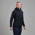 Black Montane Women's Khamsin Hooded Softshell Jacket Model Front FKHAHBLA