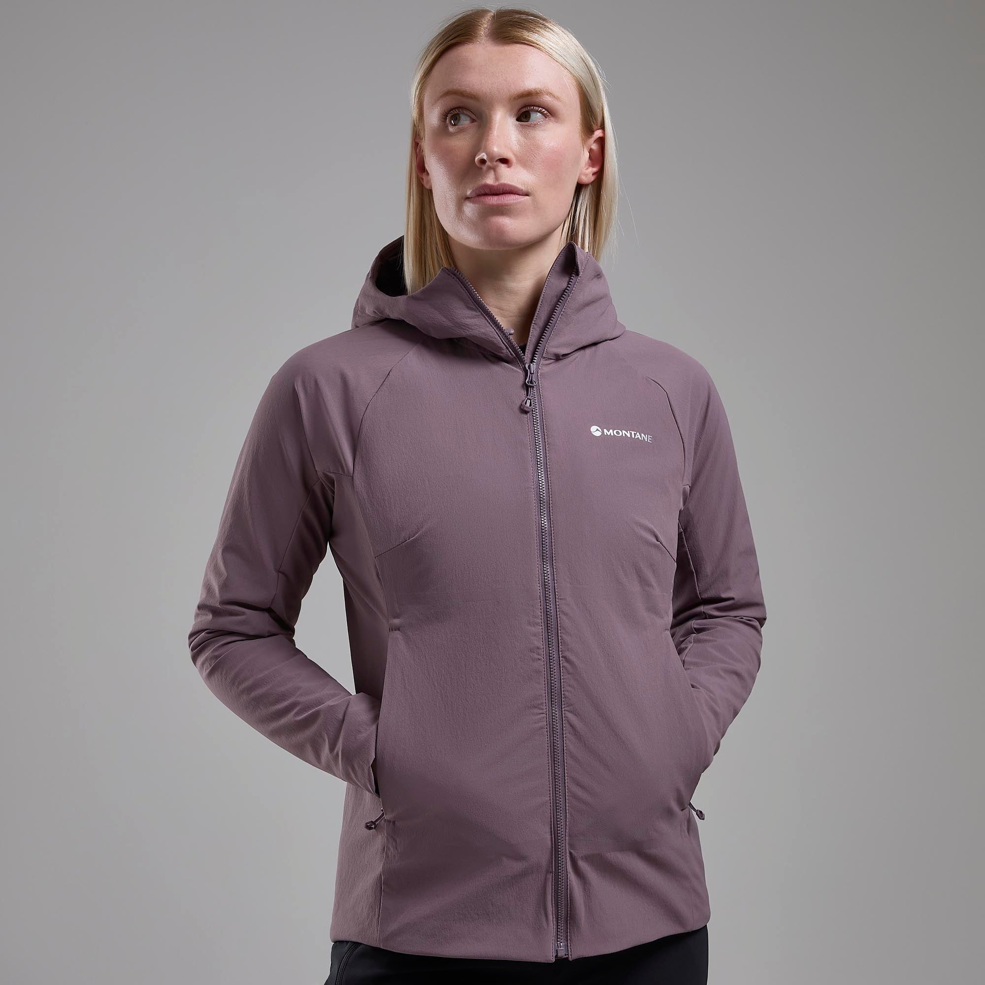 Moonscape Montane Women's Khamsin Hooded Softshell Jacket Model 3 FKHAHMOO