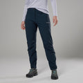 Eclipse Blue Montane Women's Mossa Softshell Pants Model Front FMOPLECL