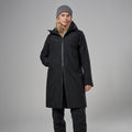 Black Montane Women's Spirit Long Insulated Waterproof Jacket Model Front FSLIJBLA