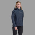 Eclipse Blue Montane Women's Tenacity Hooded Softshell Jacket Model Front FTENHECL