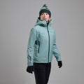 Sea Mist Montane Women's Torren Waterproof Jacket Model Front FTOJASEA
