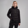 Black Montane Women's Tundra Hooded Down Jacket Model Back FTUNHBLA