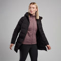 Black Montane Women's Tundra Hooded Down Jacket Model 4 FTUNHBLA