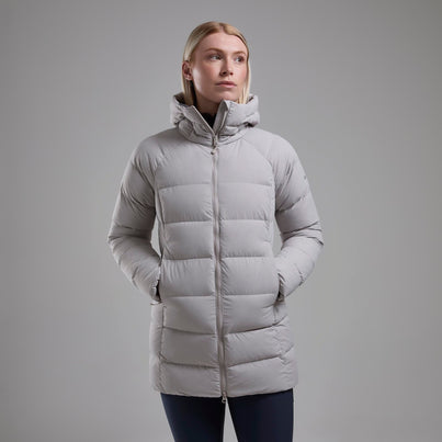 Oyster Montane Women's Tundra Hooded Down Jacket Front FTUNHOYS