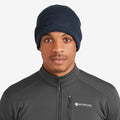 Mens Eclipse Blue Embroidered Beanie Model Front HEBEAECL