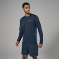 Eclipse Blue Montane Men's Dart Nano Long Sleeve T-Shirt Regular Fit Model Front MDNLRECL