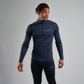 Eclipse Blue Montane Men's Dart XT Thermal Zip Neck Long Sleeved Top Model Front MDXZNECL