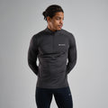 Midnight Grey Montane Men's Dart XT Thermal Zip Neck Long Sleeved Top Model Front MDXZNMNG