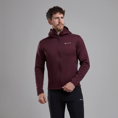 Dark Garnet Montane Men's Fury Lite Hooded Fleece Jacket Front MFULHDGA