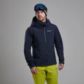 Eclipse Blue Montane Men's Nordes Hooded Softshell Jacket Model Front MNORHECL