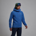 Neptune Blue Montane Men's Nordes Hooded Softshell Jacket Model Front MNORHNEP