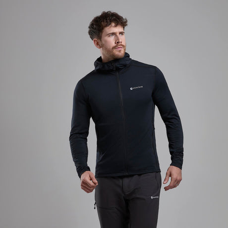 Black Montane Men's Protium Lite Hooded Fleece Jacket Front MPOLHBLA