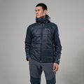 Eclipse Blue Montane Men's Prism Hooded Insulated Jacket Model Front MPRJHECL