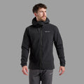 Black Montane Men's Tenacity Hooded Softshell Jacket Model Front MTENHBLA