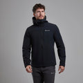 Black Montane Men's Tenacity XT Hooded Softshell Jacket Model Front MTEXHBLA