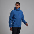 Neptune Blue Montane Men's Tenacity XT Hooded Softshell Jacket Model Front MTEXHNEP