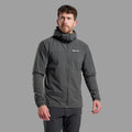 Midnight Grey Montane Men's Tenacity Nano Hooded Softshell Jacket Model Front MTNNHMNG
